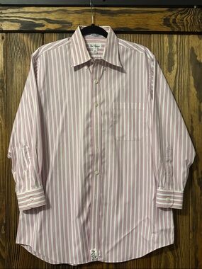 Paul Fredrick Pink Striped Dress Shirt Mens 16-31 Button Down Classic Fit